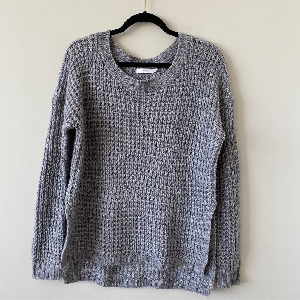 Lush-Grey Chunky Wool Blend Pullover Sweater
